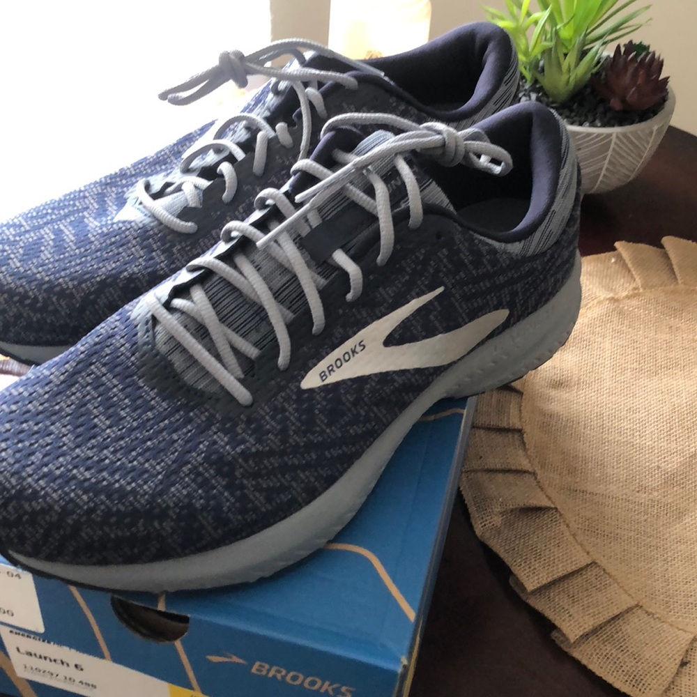 Men’s Brooks launch six in size 10 D width.